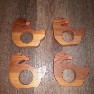 Vintage 80s Wooden Duck Napkin Rings